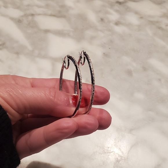 .035 CTW Diamond Hoop 14K White Gold Over Sterling Silver Earrings - Picture 6 of 8